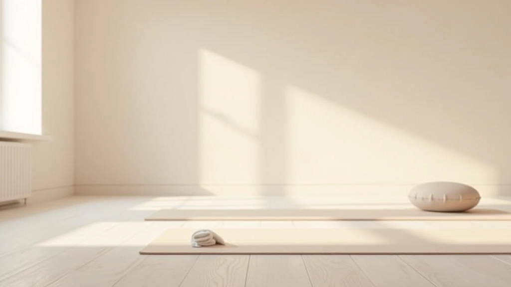 Espace de méditation calme avec tapis de yoga, coussins de méditation, et éclairage naturel doux dans un studio à Grenoble