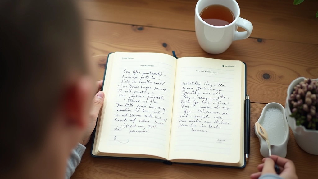 Journal ouvert avec notes manuscrites sur la pratique quotidienne de méditation